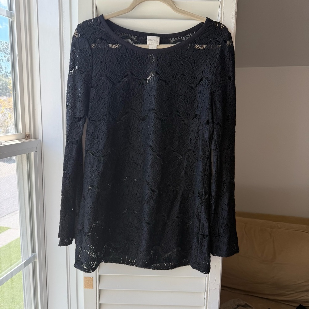 Chico's Black Lace Long Sleeve Blouse